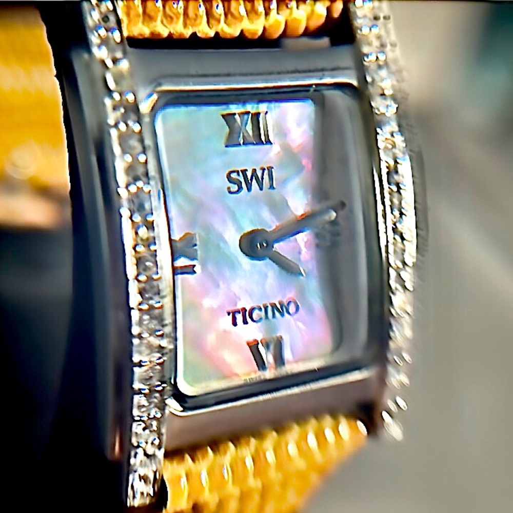 Swiss Watch International SWI Crystal Mother of Pearl Tank Watch